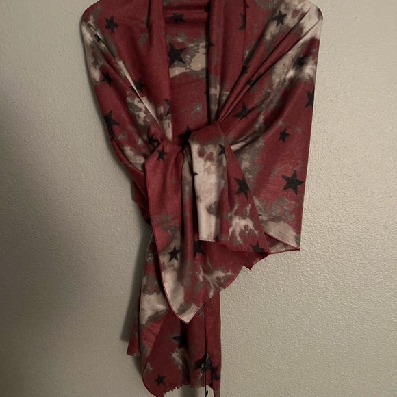 JC Sunny Cashmere Acrylic Blend Ruana Shawl Wrap Scarf Pink Stars - Picture 5 of 5